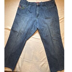 Cosmopolitan Jeanswear Womens Size 20 Embroidered Straight Leg Denim Jeans Blue